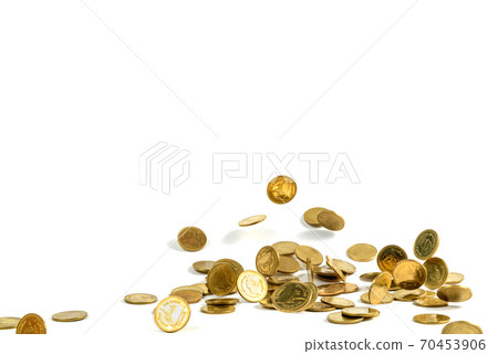 Falling gold coins money isolated on the white background, business concept. Falling gold coins money isolated on the white background, business concept. 70453906