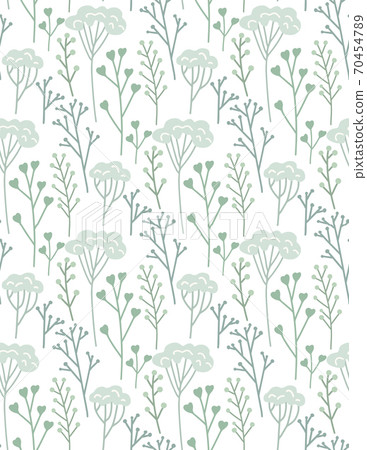 Seamless flat hand drawn pattern with blue branches, dill and twig on white background. Vector rustic texture Seamless flat hand drawn pattern with blue branches, dill and twig on white background. Vector rustic texture 70454789