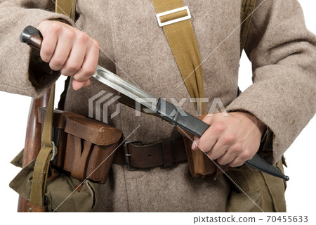 Close-up of the bayonet of a Soviet soldier,ww2 Close-up of the bayonet of a Soviet soldier,ww2 70455633