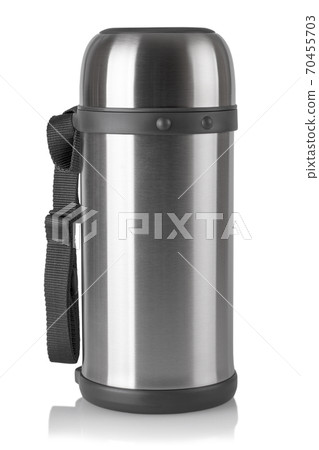 Metallic thermos isolated on white background Metallic thermos isolated on white background 70455703