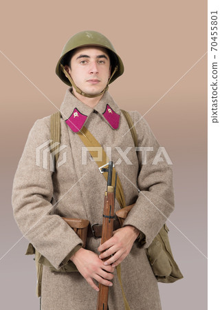 young Soviet soldier with winter uniform young Soviet soldier with winter uniform 70455801