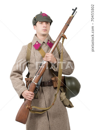 young Soviet soldier with  winter uniform on the 70455802