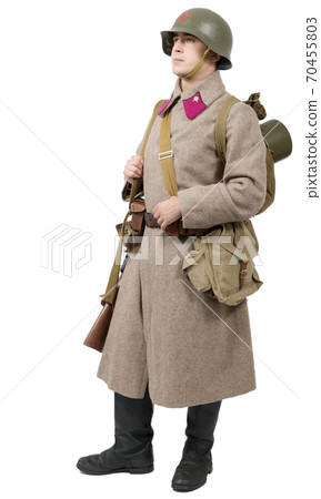 young Soviet soldier with  winter uniform on the 70455803