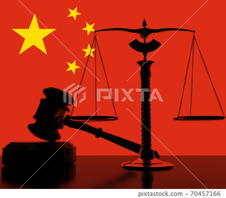 Flag of China behind court gavel and scales. 3d rendering Flag of China behind court gavel and scales. 3d rendering 70457166