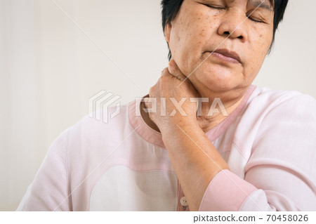 neck and shoulder pain of old woman, healthcare problem of senior concept 70458026