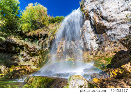 Watermill waterfall near Jucar river source, long exposure 70458317