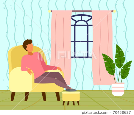 Guy dozing on chair, daytime outside window, cozy home interior, living room, staying at home Guy dozing on chair, daytime outside window, cozy home interior, living room, staying at home 70458627