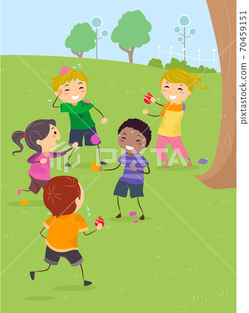 Stickman Kids Water Balloon Fight Illustration-插圖素材 [70459151] - PIXTA圖庫