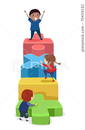 Stickman Kids Math Operators Climb Illustration 70459182