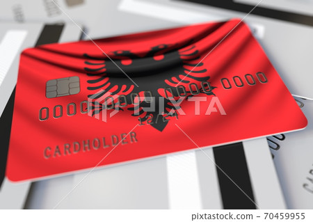 Flag of Albania on the credit card 3d rendering 70459955