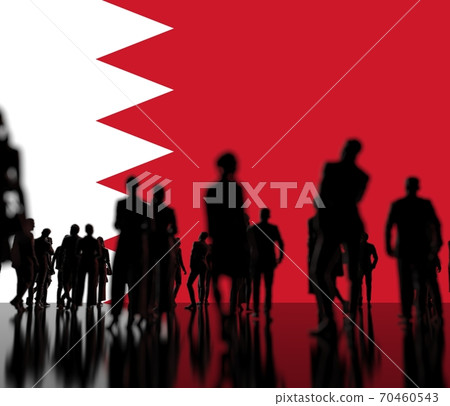 Silhoettes of people on the flag of Bahrain background 3d rendering 70460543