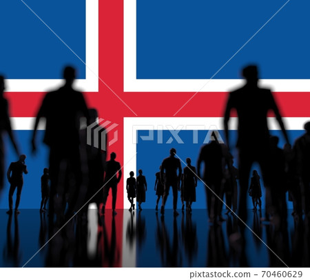 Anonymous people on the flag of Iceland background. 3d rendering Anonymous people on the flag of Iceland background. 3d rendering 70460629
