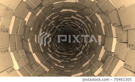 Tunnel or tube made with cardboard boxes. Logistics, recycled packaging or delivery concepts. 3d rendering 70461305