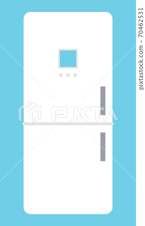 White modern fridge with freezer isolated on blue. Vector cartoon image of big white fridge 70462531
