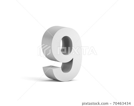White bold digit 9 isolated on white background White bold digit 9 isolated on white background 70463434