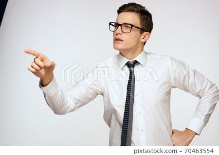 Business man in white shirt with tie wearing glasses executive self-confidence manager 70463554