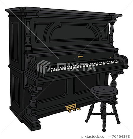The old black pianino with a chair 70464378