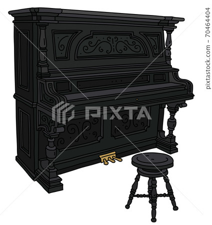 The old black pianino with a chair The old black pianino with a chair 70464404