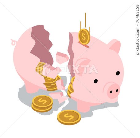 break piggy bank Isometric with  falling coin 70465159