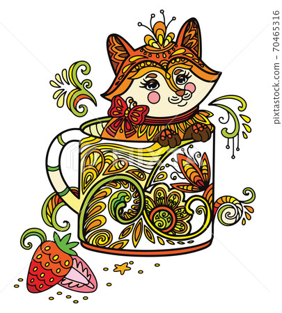 Colored kawaii cute fox in a cup Colored kawaii cute fox in a cup 70465316