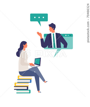 參加視頻會議和在線課程的女人的插圖 70466324