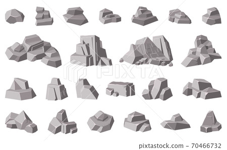 Rocks and stones. Granite mountain pebble, grey stone heap, stone gravel rock isolated vector illustration icons set Rocks and stones. Granite mountain pebble, grey stone heap, stone gravel rock isolated vector illustration icons set 70466732