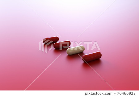 Red and white capsule medicine. 3D illustration. Red and white capsule medicine. 3D illustration. 70466922