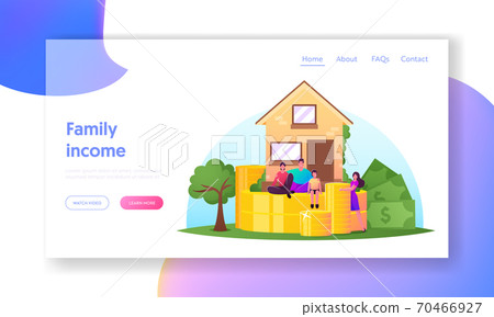 Family Income, Property Insurance, Mortgage Landing Page Template. Happy Family Characters Mother, Father and Child 70466927