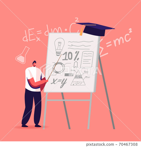 School Presentation Concept. Tiny Student Male Character Presenting Course Work or Diploma Project at Huge Whiteboard School Presentation Concept. Tiny Student Male Character Presenting Course Work or Diploma Project at Huge Whiteboard 70467308