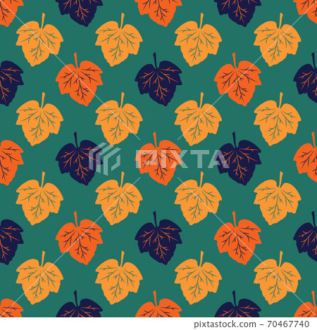 Bright vector seamless pattern. Illustration with autumn leaves on deep turquoise background. Great for use as decoration thematic backdrops, banners, cards, prints, textiles, fabric, more creatives. 70467740