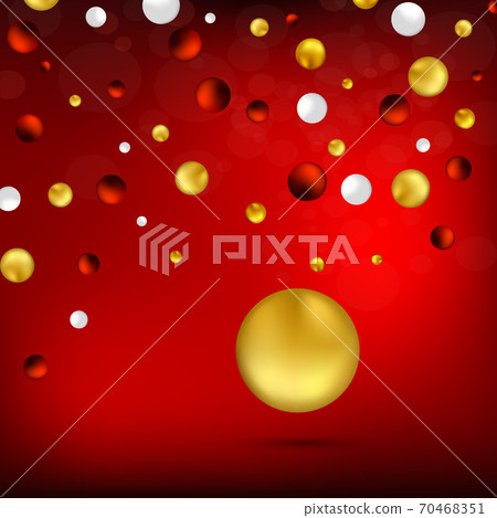 Golden, red and white decorative balls. Abstract red background, vector illustration. Golden, red and white decorative balls. Abstract red background, vector illustration. 70468351