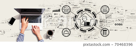 Remote Work theme with person using laptop 70468396
