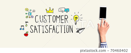 Customer satisfaction with person using smartphone 70468402