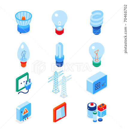 Electrical supplies - modern colorful isometric icons set 70468702