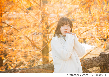 女人冷和秋天的落葉 70468831