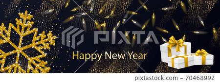 Greeting card with golden snowflake and gifts for christmas design 70468992