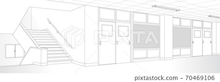 Classroom corridor stairs school cartoon style background material 70469106