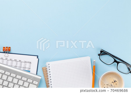 Business desk workplace and office objects Business desk workplace and office objects 70469686