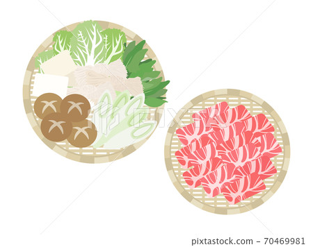 Illustration of the ingredients of the pot on the colander Illustration of the ingredients of the pot on the colander 70469981