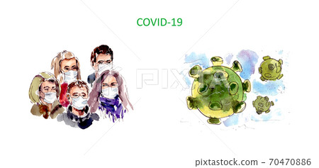 watercolor illustration, world quarantine - COVID 19 coronavirus infection watercolor illustration, world quarantine - COVID 19 coronavirus infection 70470886