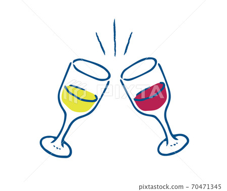 Handwritten style: Illustration toast with wine 70471345