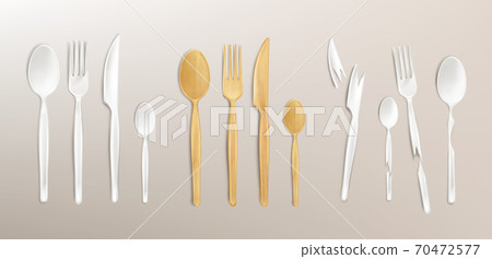 3d cutlery wood and broken plastic realistic set 70472577