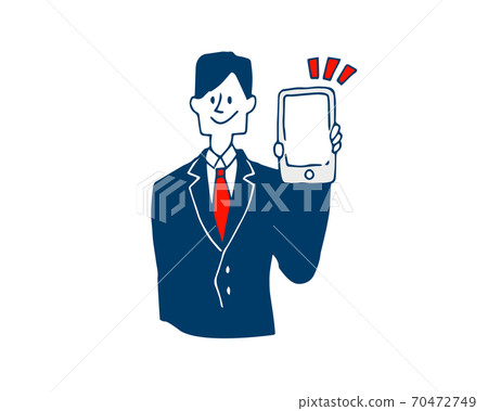 手寫的風格：一名男子手持智能手機的插圖 70472749