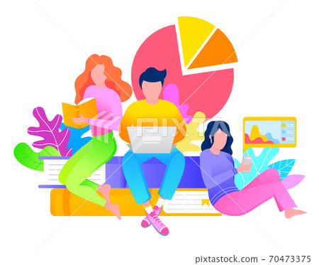Students Study and Read Using Laptops and Books - Stock Illustration ...