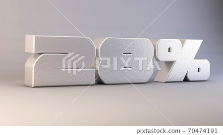 28 percent 3d metal text isolated on white, 3d render illustration 70474191