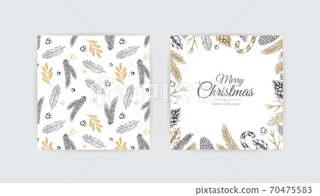 Christmas frame with winter plants. Botanical illustration. 70475583