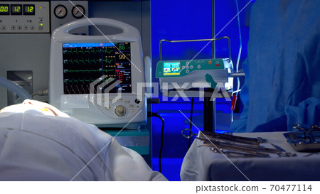 Cardiac monitor during surgery in operating room 70477114