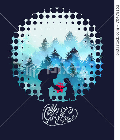Santa Claus gives a gift to the girl. Merry Christmas. Happy New Year 2021. Mixed media. Vector illustration Santa Claus gives a gift to the girl. Merry Christmas. Happy New Year 2021. Mixed media. Vector illustration 70478152