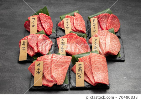 8 kinds of grilled meat of rare parts with part name 8 kinds of grilled meat of rare parts with part name 70480838