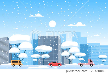 Winter Snow Tree Snowfall City Building Landscape Illustration 70480880
